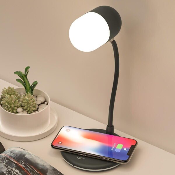 3 in 1 qi wireless charging led table reading desk lamp smart bluetooth speaker stepless 360 degree flexible eyecare night light 1